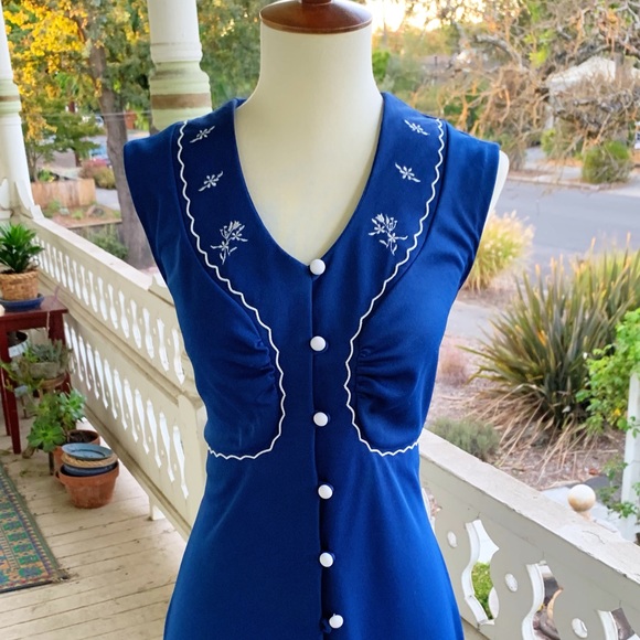 SOLD 70’s Mikey Jrs of CA Royal Blue Maxi Dress - Picture 4 of 6